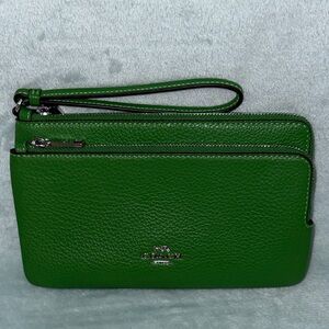 Coach Vibrant Green Double-Zip Wristlet